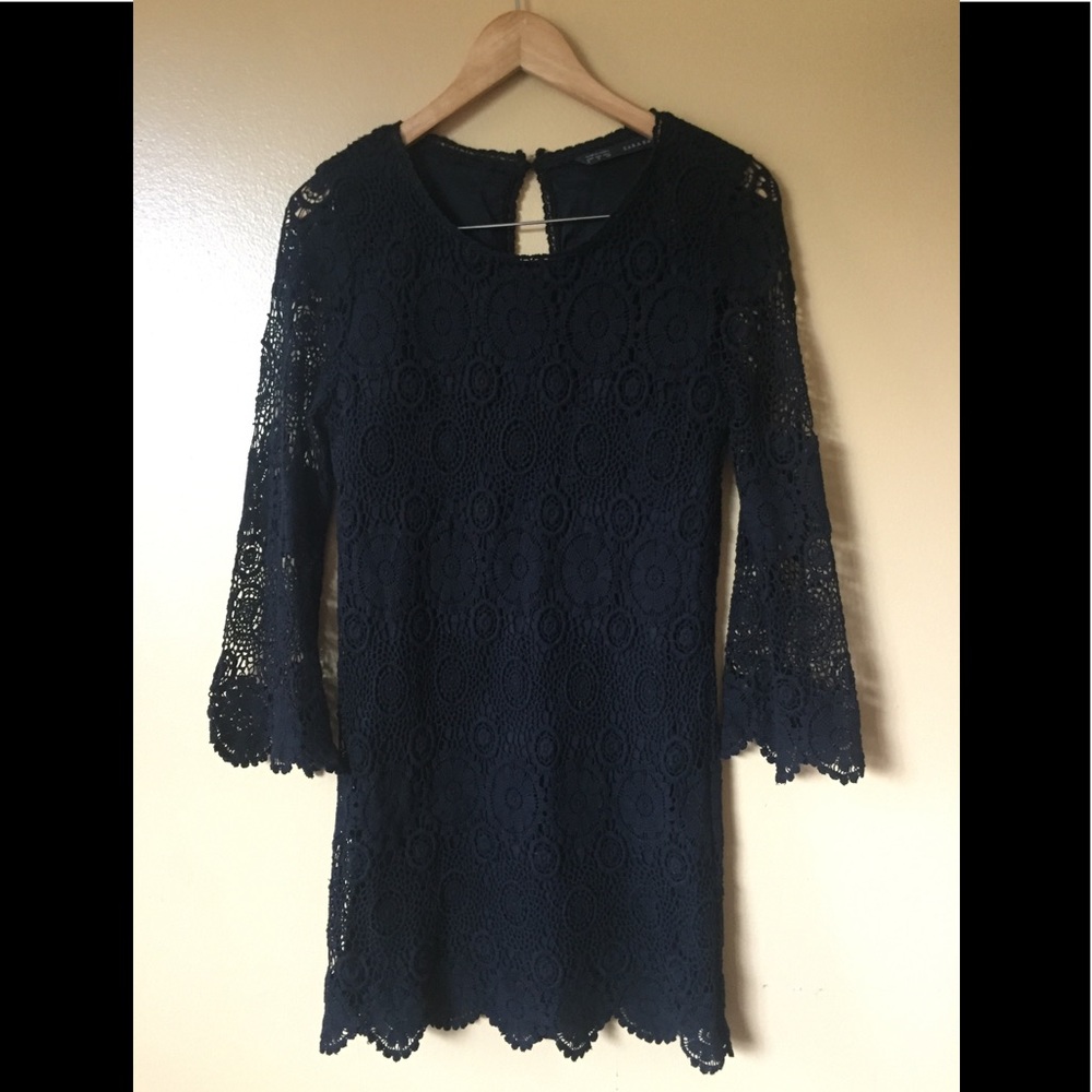 Zara Black Crochet Dress Bell Sleeves // Sz Small